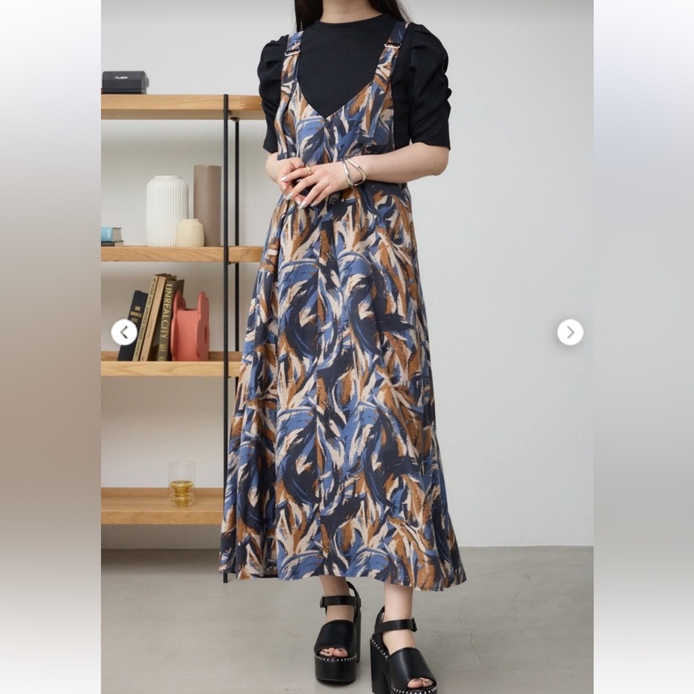 Azul by Moussy Blue Brown Brush Stroke Tank Midi Dress One Size